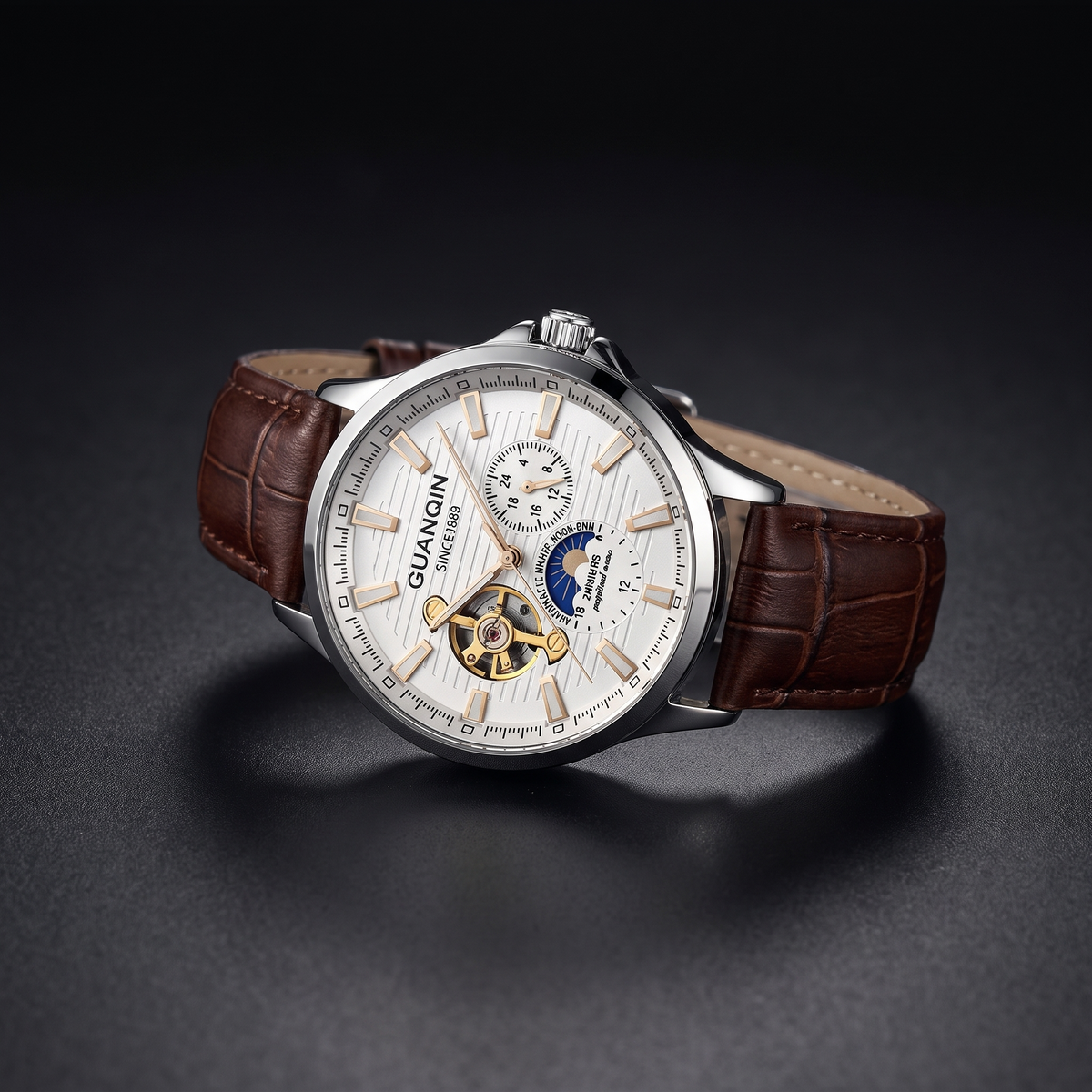 ZEVROND Men's Automatic Skeleton Mechanical Watch - luxury studio shot