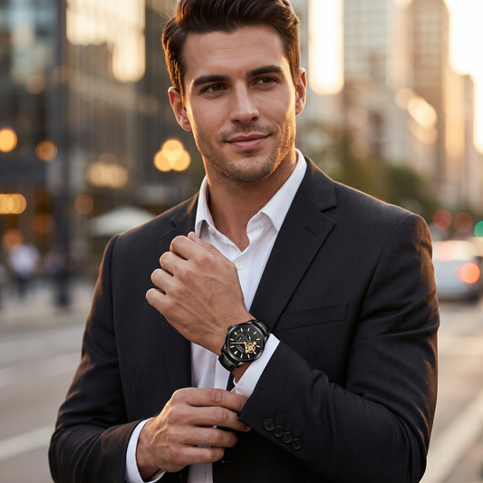 ZEVROND Men's Automatic Skeleton Mechanical Watch worn by a model
